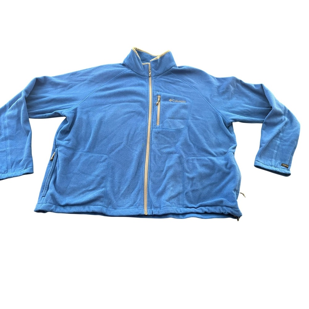Columbia Interchange Full‎ Zip Fleece Jacket Blue XXL Mock Neck Chest Pocket